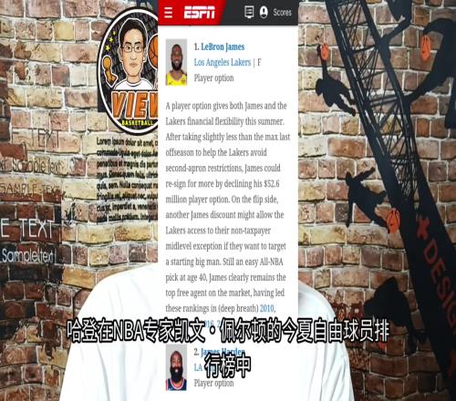 随着詹姆斯几乎确定留湖人,哈登成为自由市场第一大鱼