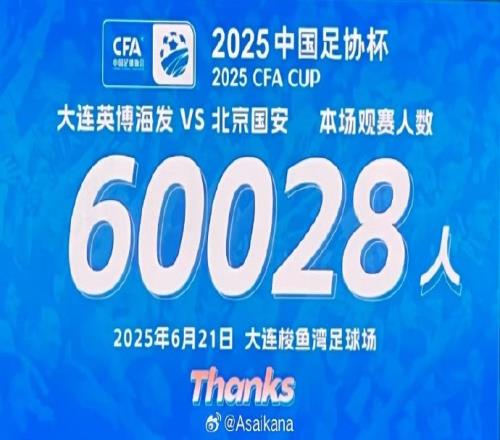 60028名觀眾觀看大連英博VS北京國(guó)安比賽創(chuàng)足協(xié)杯單場(chǎng)觀眾紀(jì)錄