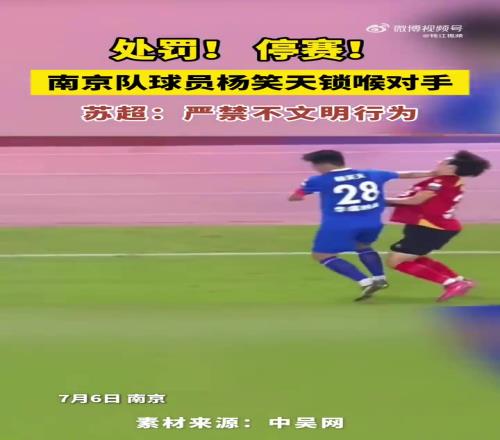 肘擊對(duì)手喉部！“蘇超”南京隊(duì)長楊笑天被罰停賽1場