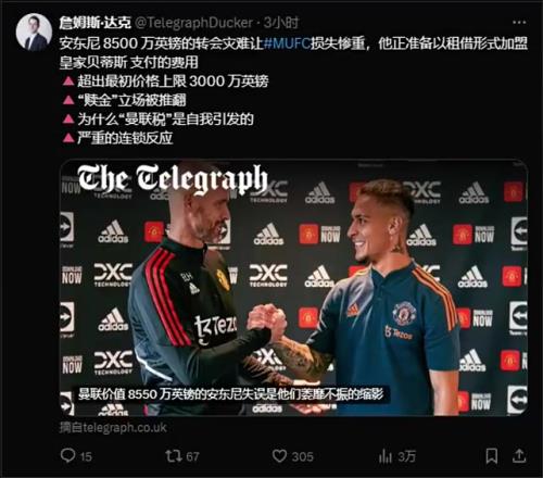 每日電訊報著名記者：曼聯(lián)實際當(dāng)初對安東尼的預(yù)算是3000W