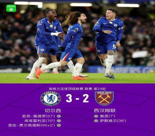 劍南春切爾西32逆轉(zhuǎn)西漢姆聯(lián)，佩德羅傳射建功，恩佐絕殺