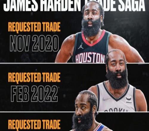 哈登被曝申請(qǐng)離隊(duì)美媒曬四次交易申請(qǐng)圖：哥們兒在哪都不開(kāi)心