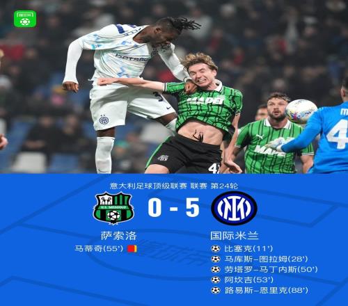 劍南春丨國(guó)米客場(chǎng)50大勝十人薩索洛，迪馬爾科助攻戴帽