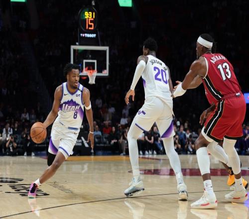 想輸都難爵士含淚險(xiǎn)勝熱火，小賈倫22+5，阿德巴約空砍23+11