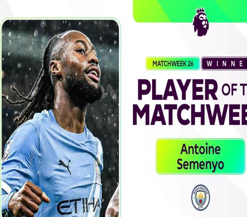 官方：曼城前鋒塞門約當選英超第26輪最佳球員