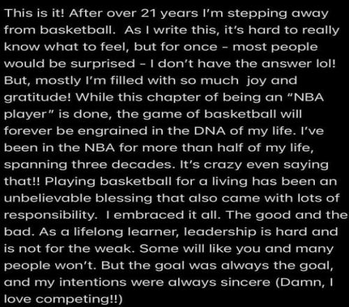 保羅：在21年的生涯后，我決定從NBA退役