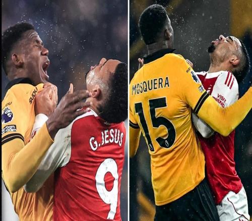 熱蘇斯本來倒地不起，聽到終場哨響跳起來和對手爆發(fā)肢體沖突