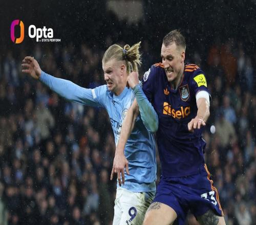 哈蘭德對陣紐卡贏下12次對抗，為個人在五大聯(lián)賽單場最高數(shù)據(jù)