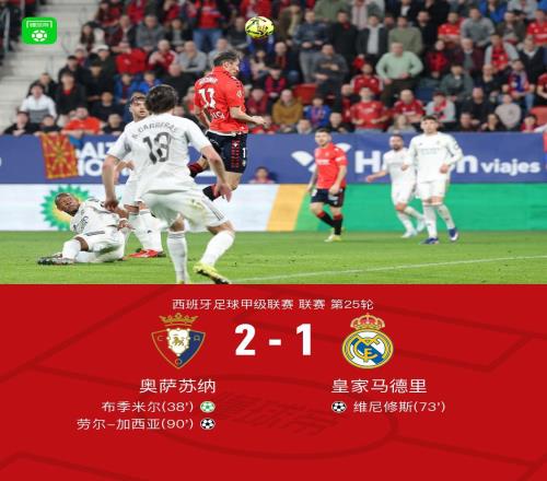 劍南春皇馬12遭奧薩蘇納絕殺，巴爾韋德一條龍助攻維尼修斯破門