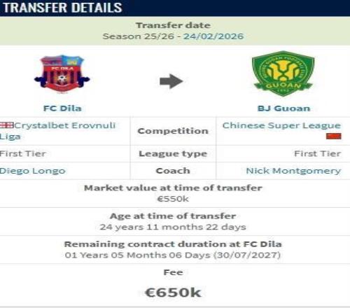 德轉(zhuǎn)：馬里中場孔特加盟北京國安的轉(zhuǎn)會(huì)費(fèi)為65萬歐