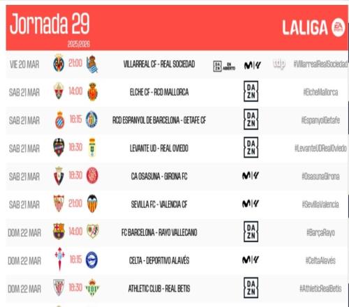 西甲第29輪開賽時間：馬德里德比3月23日400開戰(zhàn)