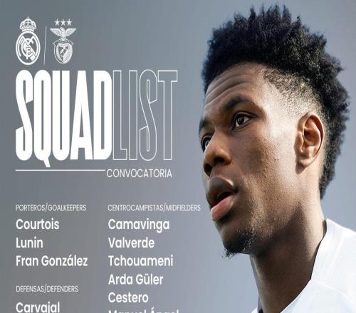 皇馬公布對陣本菲卡大名單：姆巴佩、赫伊森缺席