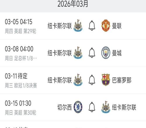 死亡三月！紐卡將在兩周時間內連戰(zhàn)巴薩、曼市雙雄、切爾西