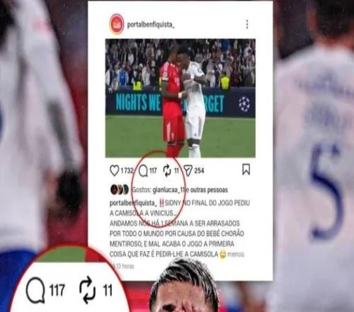 卡布拉爾找維尼修斯要球衣，普雷斯蒂安尼點贊批評前者的動態