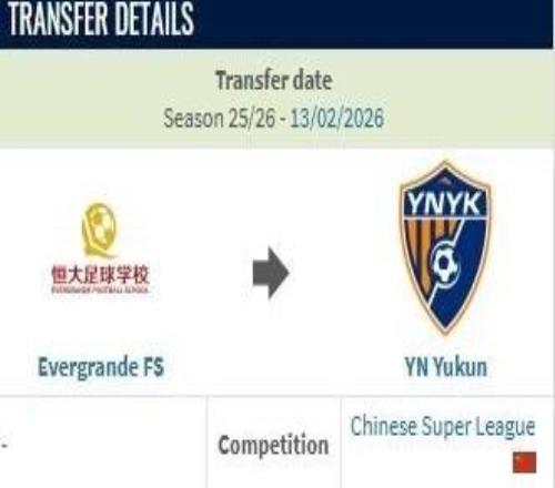 德轉(zhuǎn)：云南玉昆約100萬(wàn)人民幣從恒大足校簽下布尼亞明