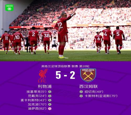 劍南春利物浦52西漢姆聯(lián)，?；倏藘蓚饕簧?，加克波建功