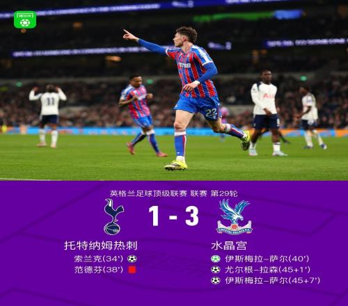 劍南春5連敗+英超11輪不勝！熱刺13水晶宮，范德芬送點(diǎn)+染紅