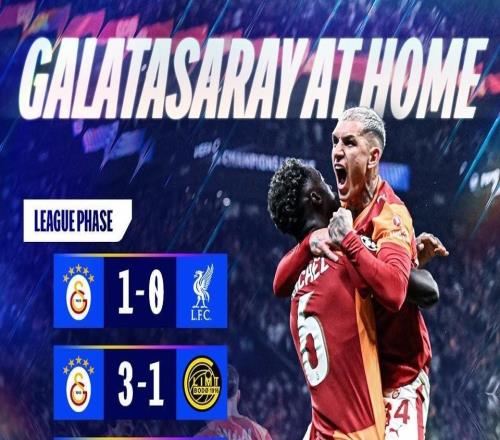 加拉塔薩雷本賽季歐冠主場3勝1平1負(fù)，擊敗利物浦、尤文