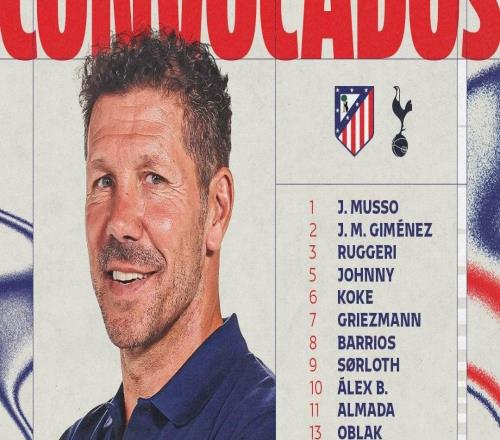 馬競主場戰熱刺大名單：格列茲曼、阿爾瓦雷斯、盧克曼在列