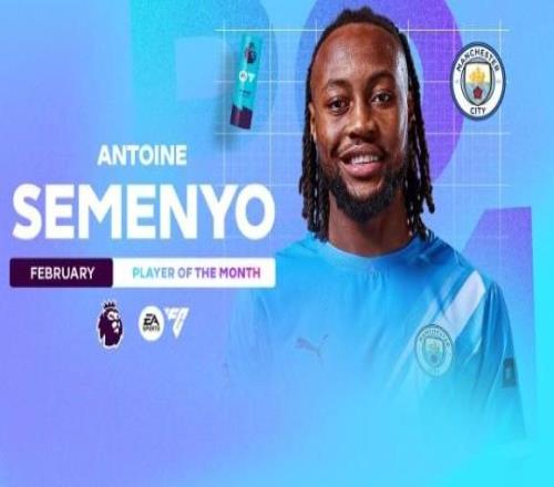 5場比賽3球1助，曼城冬窗新援塞門約當(dāng)選英超2月最佳球員