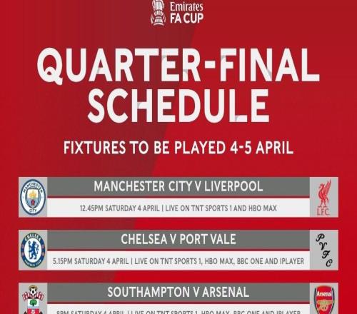 足總杯14決賽開(kāi)球時(shí)間：4月4日1945黃金時(shí)間曼城vs利物浦