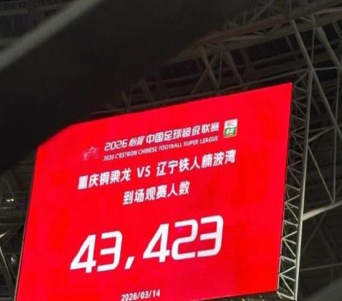 中超主場首秀，本場比賽共有43423人前往龍興足球場現(xiàn)場觀賽