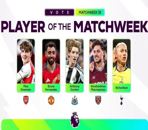 英超第30輪最佳球員候選：道曼、B費(fèi)、里沙利松等人在列