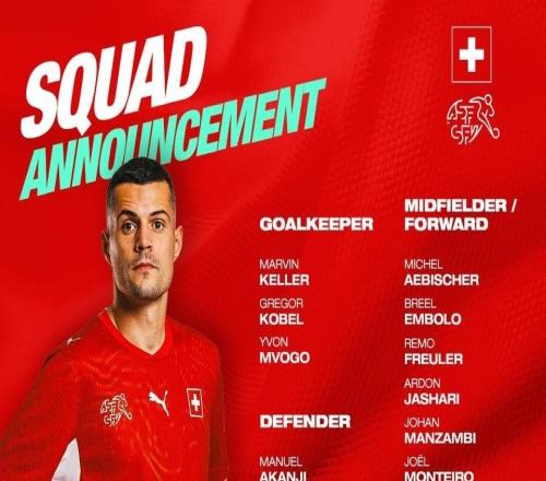 瑞士本期大名單：扎卡領(lǐng)銜，阿坎吉、科貝爾、巴爾加斯、恩多耶在列