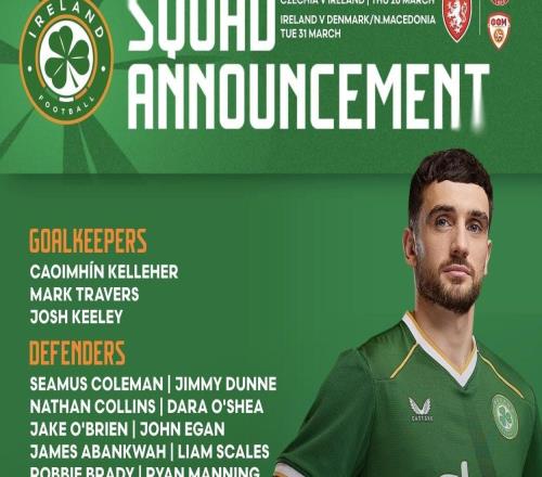 愛爾蘭隊(duì)新一期大名單：帕羅特、內(nèi)森科林斯、凱萊赫在列