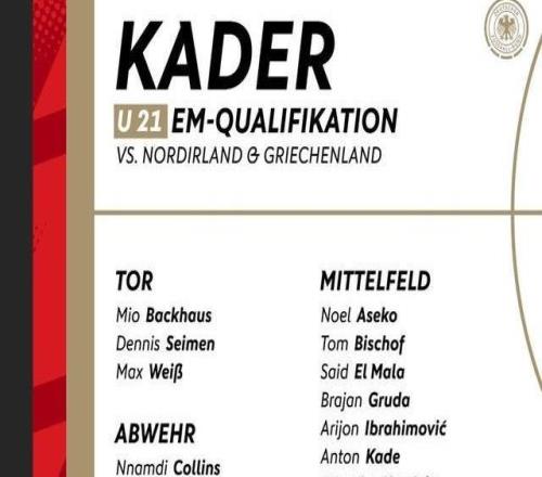 德國U21新一期大名單：比朔夫、賽義德馬拉、格魯達在列