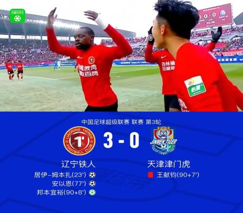鐵人30津門虎迎中超首勝，姆本扎、安以恩、邦本宜裕建功，王獻鈞直紅