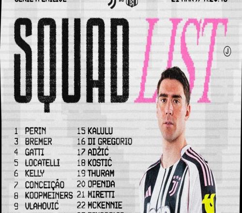 尤文主場戰(zhàn)薩索洛名單：弗拉霍維奇復(fù)出，伊爾迪茲、戴維在列