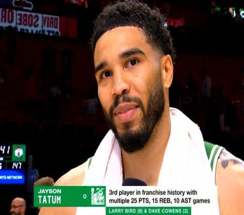 比肩伯德，塔圖姆成凱爾特人單場(chǎng)至少25分15板10助隊(duì)史第三人