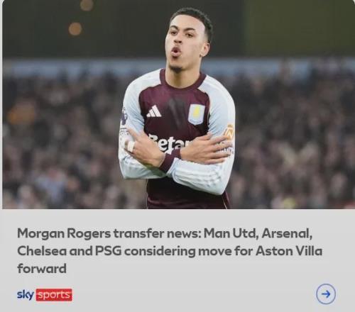 天空体育：阿森纳有意罗杰斯等三名球星！枪手后防大将接近复出！