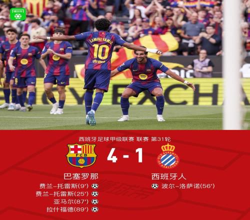 劍南春巴薩41西班牙人，亞馬爾兩傳一射，費(fèi)蘭雙響
