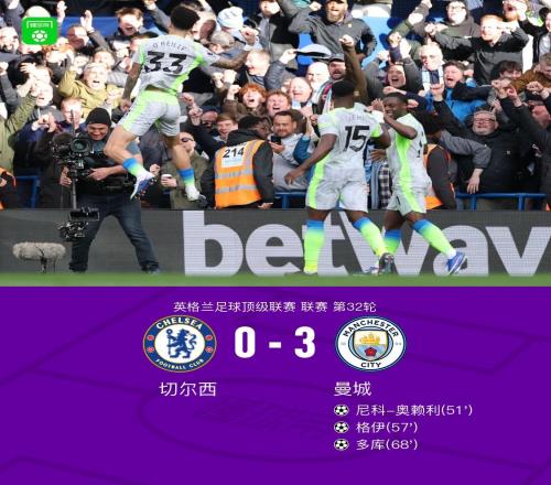 劍南春曼城30切爾西，奧賴利、格伊、多庫破門，謝爾基兩助攻