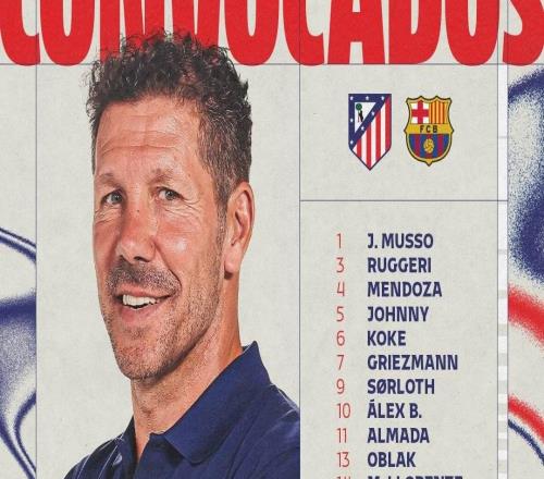 馬競戰(zhàn)巴薩次回合大名單：小蜘蛛領(lǐng)銜，奧布拉克、卡多佐回歸