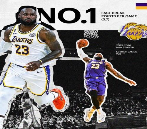 詹姆斯本賽季場均快攻得分高達(dá)5.7分位列聯(lián)盟第一