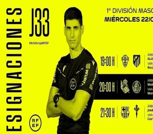 周三西甲裁判：何塞穆努埃拉將執(zhí)法巴薩vs塞爾塔
