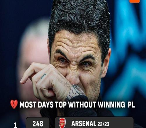 英超無(wú)冠領(lǐng)跑天數(shù)榜：本賽季槍手領(lǐng)跑200天，此數(shù)據(jù)或?qū)⒊蔀榘駟蔚?