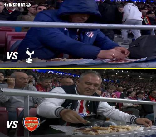 又是你暨對陣熱刺后，馬競球迷今天又在看臺上制作三明治