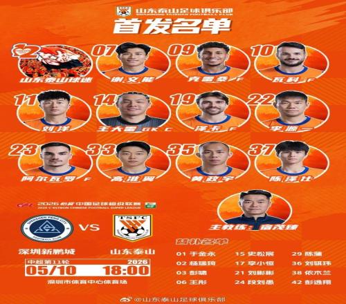 中超泰山VS深圳首發(fā)陣容公布，馬德魯加停賽，李源一頂上