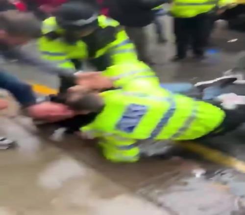 愤怒的利物浦球迷试图攻击故意撞人的车主，被警察制止