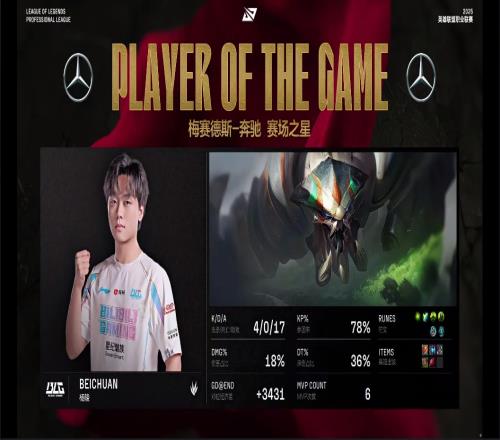 进入状态！Beichuan凭借第二局蝎子的亮眼表现斩获对局MVP！