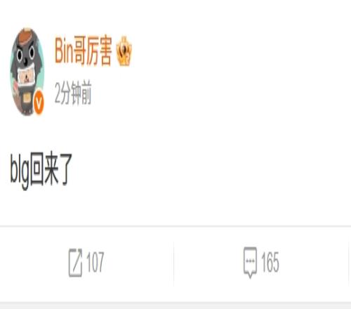 找到感觉了Bin赛后更博：BLG回来了