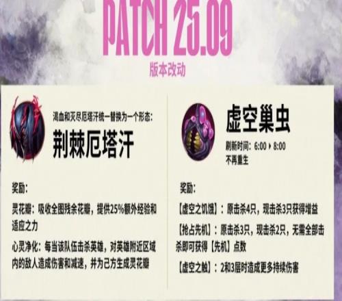 LPL进入25.09版本：厄塔汗只有荆棘形态，虚空巣虫仅刷新1次