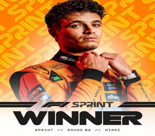 F1迈阿密站冲刺赛：诺里斯夺冠汉密尔顿第3，维斯塔潘第17