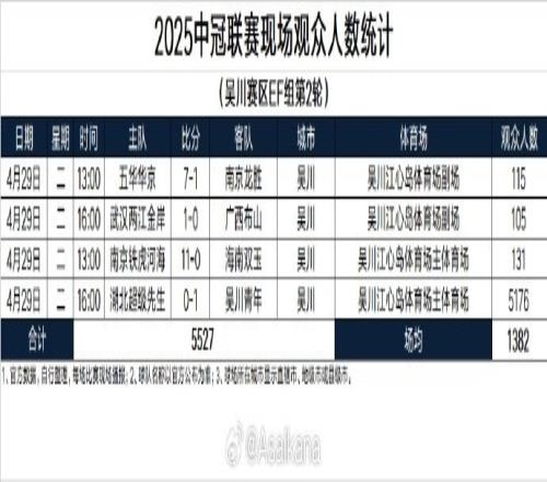 2025中冠联赛现场观众人数统计吴川赛区EF组第2轮