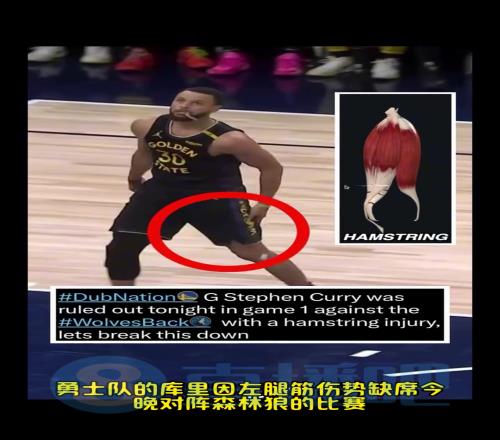 勇士官方：库里一级拉伤将缺阵至少一周！此前有医学专家分析库里腿筋伤势