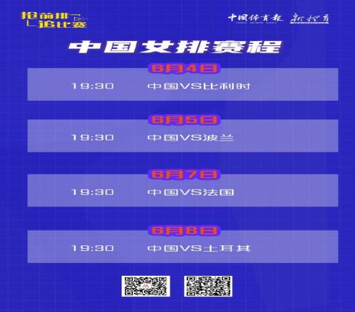 世界女排联赛北京站赛程：中国队6月5日对阵波兰、8日对阵土耳其